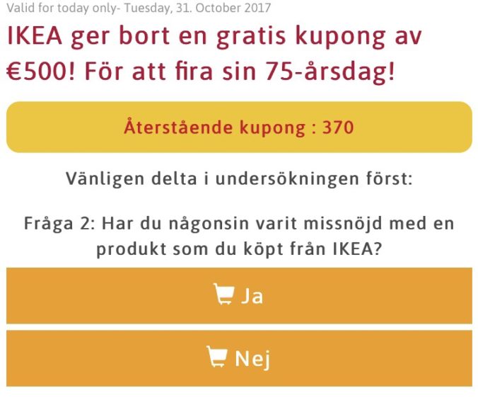 IKEA Kupong en falsk reklam Skadligkod.se