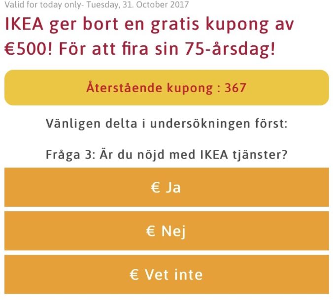 IKEA Kupong en falsk reklam Skadligkod.se